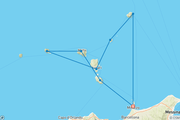 Map of New Gulet Cruise among Aeolian Islands, Sicily