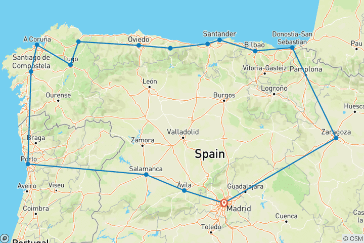 Karte von 10-tägige Tour Nordspanien ab Madrid