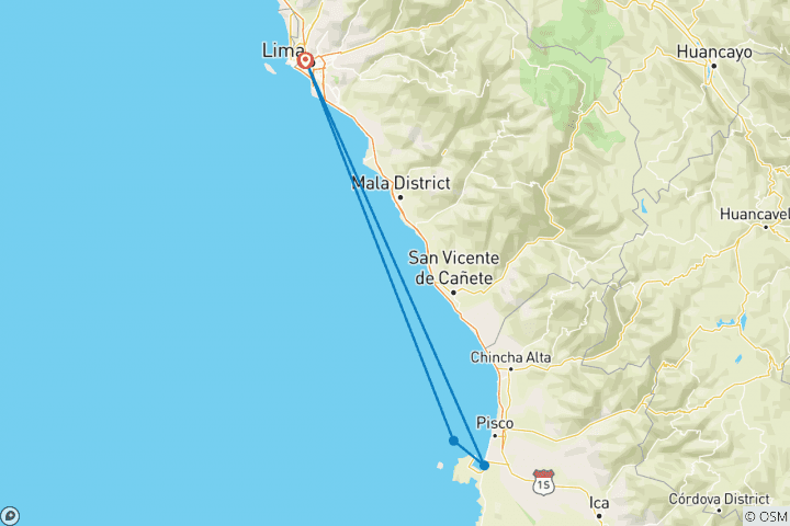 Map of 3 Days Ballestas and Nazca Lines