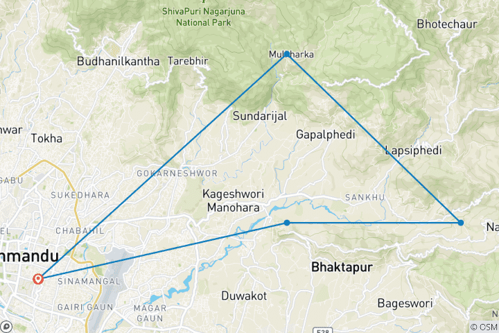 Kaart van Chisapani Nagarkot Wandeling