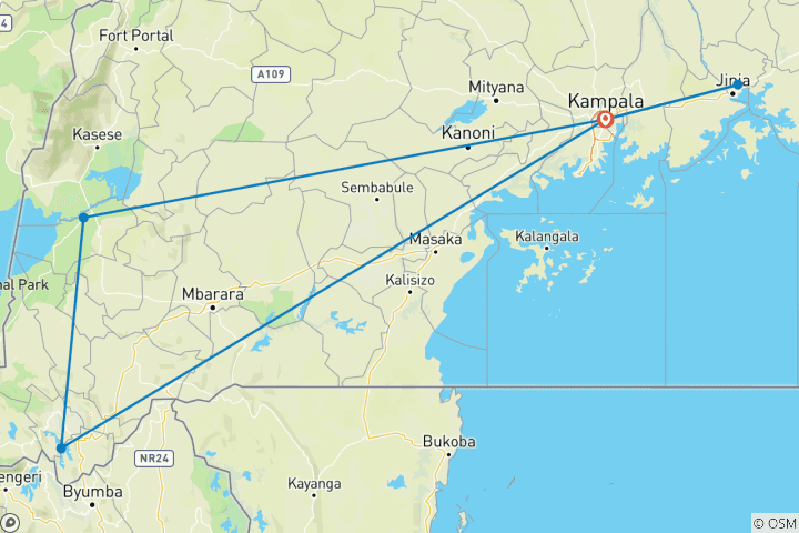 Map of 9-day Gorillas & Nile River Encounter (Accommodated)