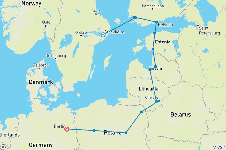 Carte du circuit Les capitales baltes terminent Berlin (15 destinations)