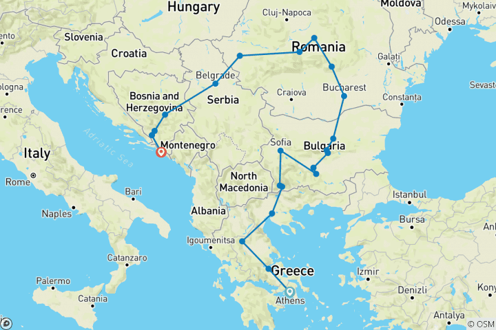 Mapa de De Atenas a Dubrovnik (22 destinations)