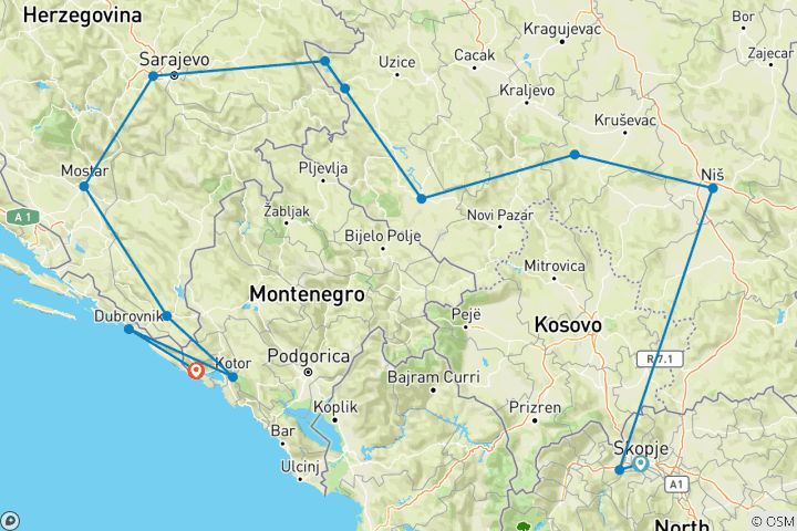 Carte du circuit Circuit d'aventure dans les Balkans - 12 jours/11 nuits au départ de Skopje