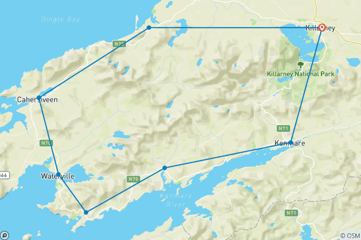 Map of Walking the Kerry Way and Killarney National Park