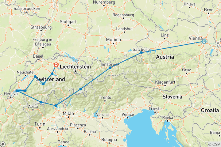 Carte du circuit Suisse et Autriche (à partir de 2025, 13 jours) (12 destinations)