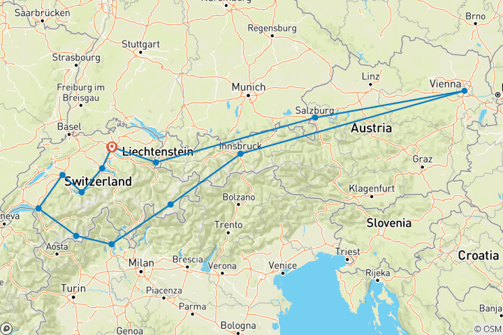 Carte du circuit Suisse et Autriche (à partir de 2025, 13 jours)