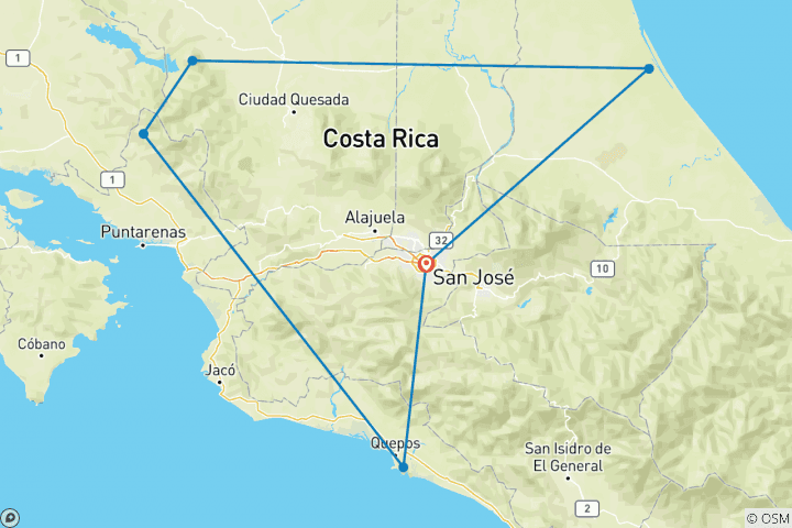 Mapa de Costa Rica esencial - paquete con el Parque Nacional de Manuel Antonio, en coche