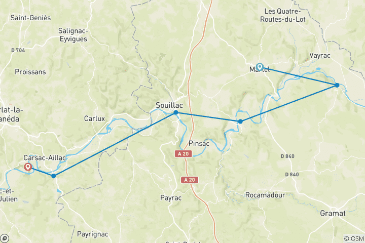 Carte du circuit Canoë- kayak sur la Dordogne