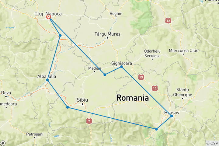 Map of Private three days tour to Sibiu, Brasov and Sighisoara from Cluj-Napoca