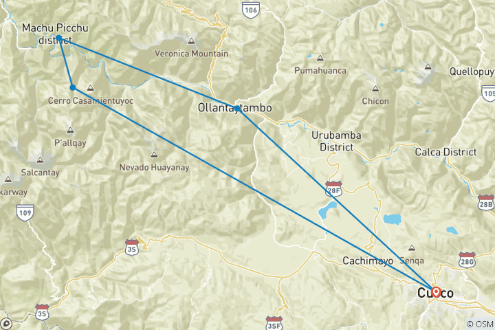 Map of Quarry Trail to Machu Picchu Extension