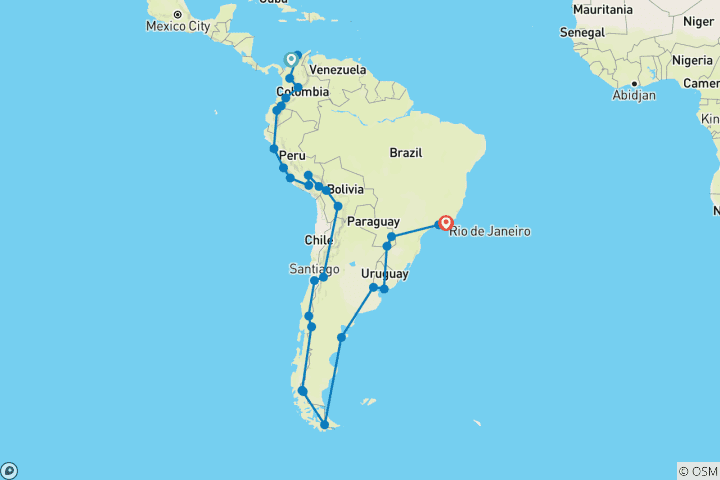 Mapa de De Cartagena a Río - 18 semanas Reinos y Carnavales