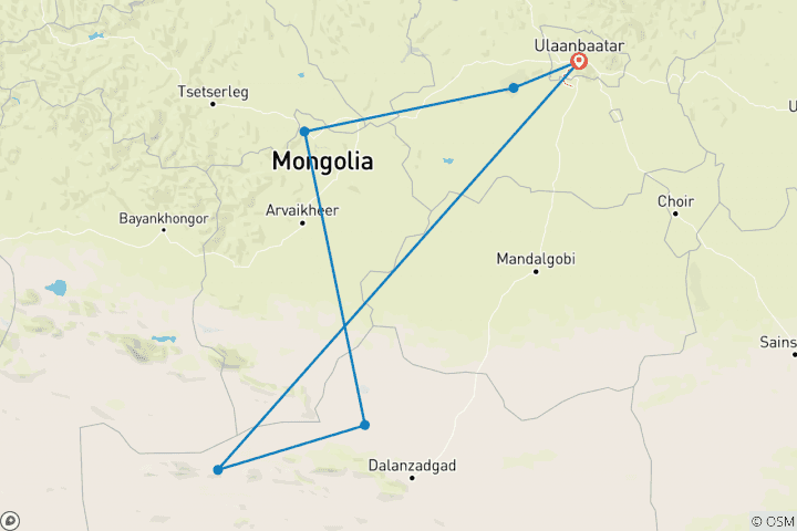 Map of Experience Mongolian Gobi Tour