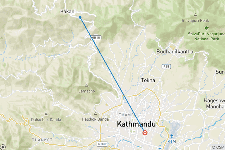 Map of Half-Day Mountain Biking Tour – North of Kathmandu Valley