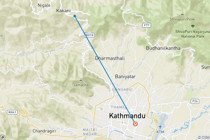 Map of 5-6 hours Mountain Biking tour just North of Kathmandu Valley