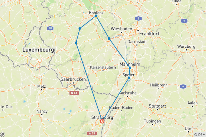 Map of New Year on the romantic Rhine and the picturesque Moselle (port-to-port cruise)