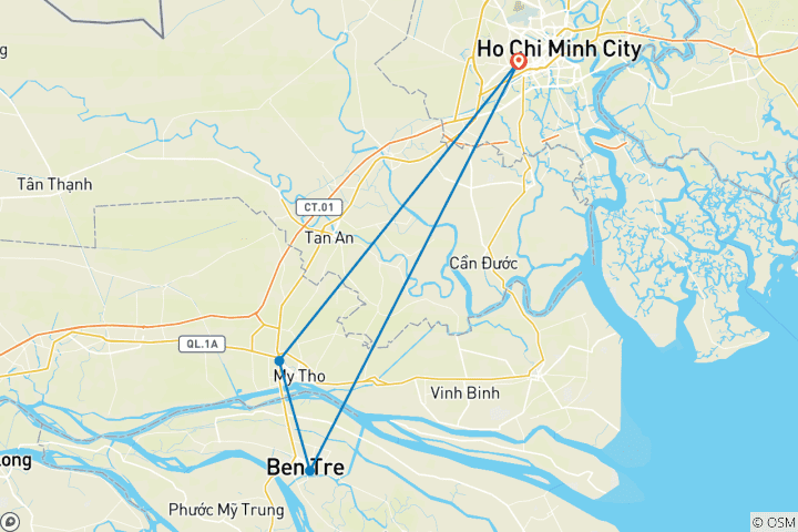 Map of Ho Chi Minh City - Mekong Delta - Cu Chi Tunnels 4 Days 3 Nights