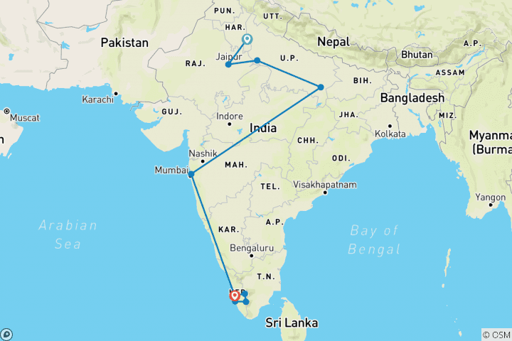 Map of North India Combined with Mumbai & Serene Kerala