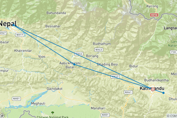 Kaart van 05 dagen Kathmandu verkennen, Pokhara en kabelbaanrit naar Manakamana Tempel