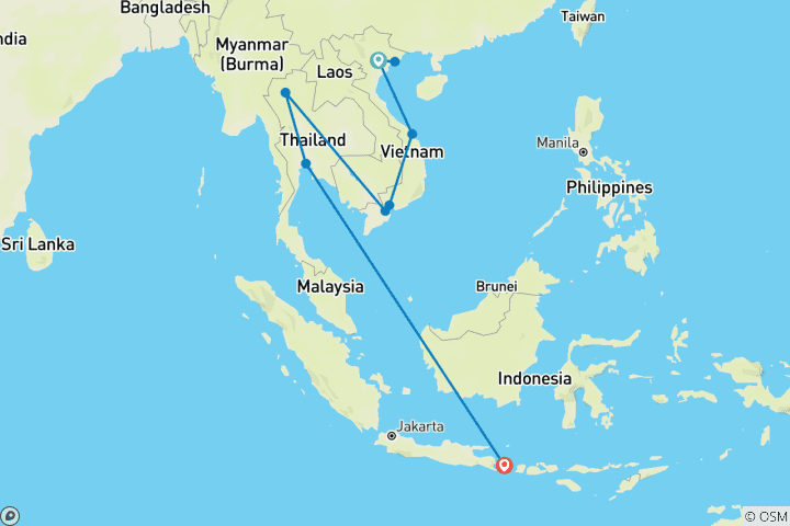 Carte du circuit Extension du voyage de 16 jours au Vietnam, en Thaïlande et à Bali