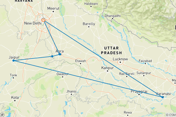 Karte von Goldenes Dreieck Rundreise (inkl. Varanasi)