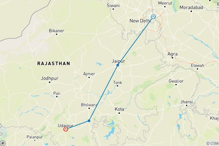 Kaart van 6 Dagen Koninklijk Rajasthan Tour