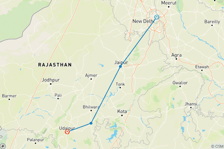 Map of 6 Days Royal Rajasthan Tour