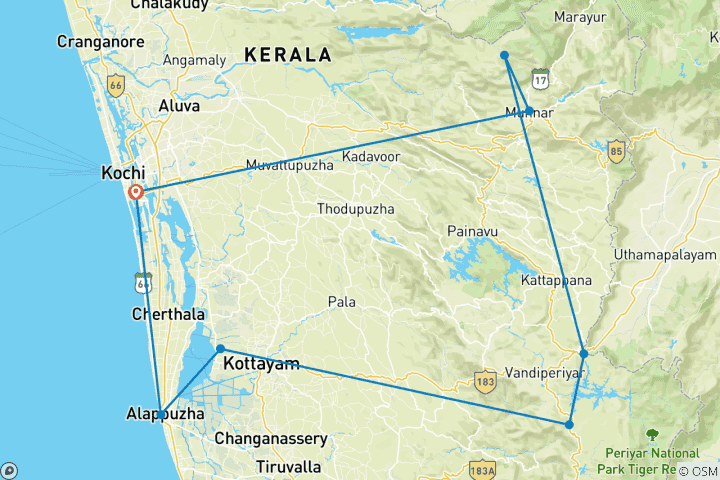 Carte du circuit Circuit de 7 jours au Kerala