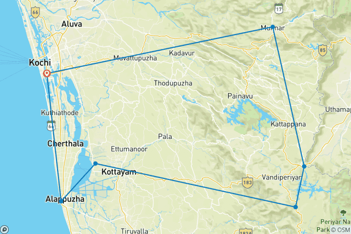 Karte von Erstaunliches Kerala Rundreise - 7 Tage