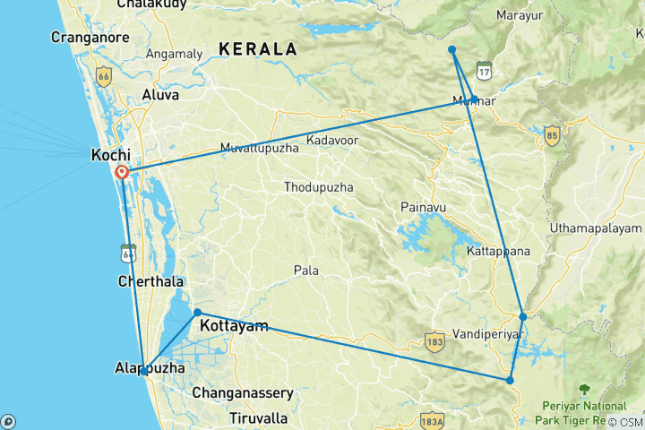 Karte von Erstaunliches Kerala Rundreise - 7 Tage