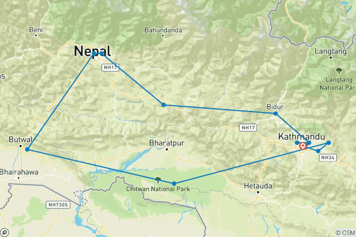 Kaart van 12-daags Pakket Glorieus Nepal