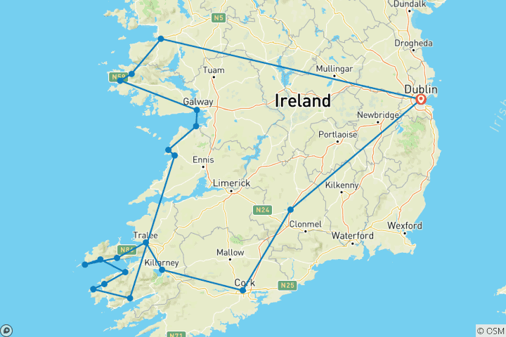 Carte du circuit Authentic Ireland - Plusieurs jours - Circuit en petit groupe en Irlande