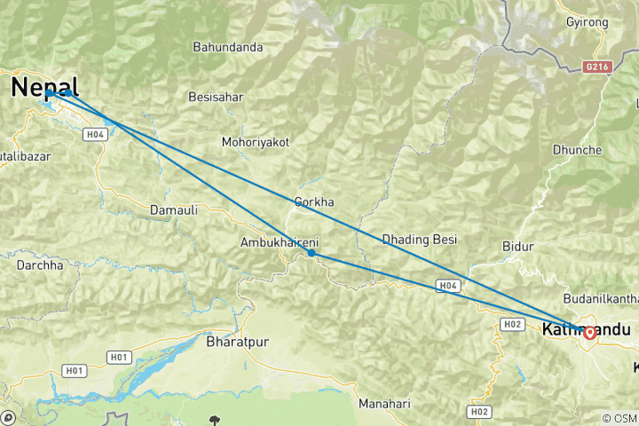 Map of 7 Days Nepal Cultural and Adventure (Kathmandu & Pokhara)