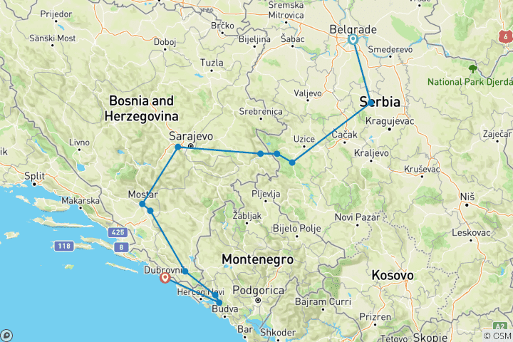 Carte du circuit L'essentiel des Balkans en 9 jours