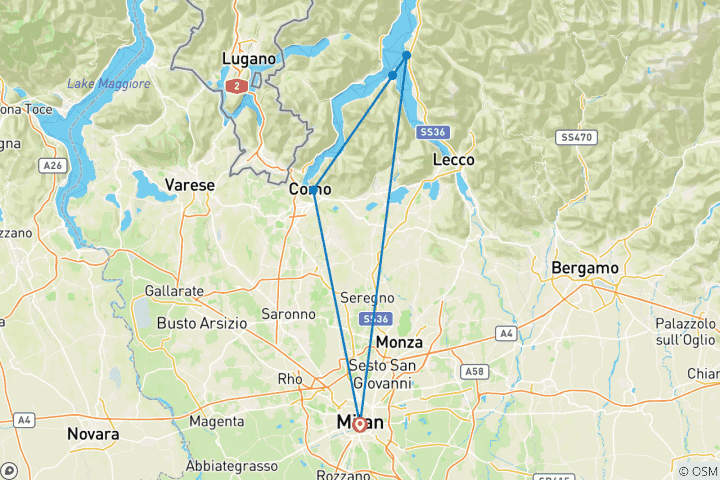 Map of Milan & Lake Como - 3 Days/ 2 Nights