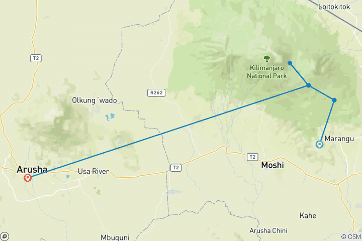 Map of 5 days - Mount Kilimanjaro Climbing - Marangu Route