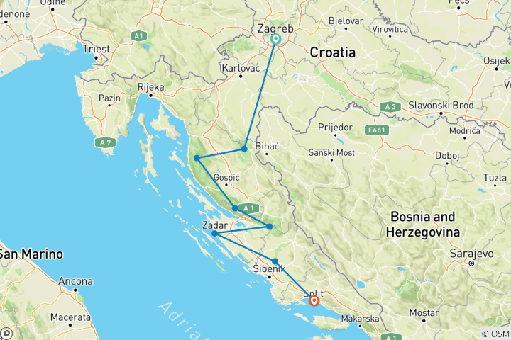 Map of Hiking Croatia's Coast & Canyons