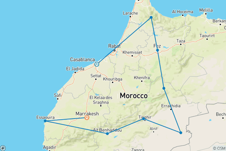 Map of Morocco Encompassed Casablanca - 14 Days