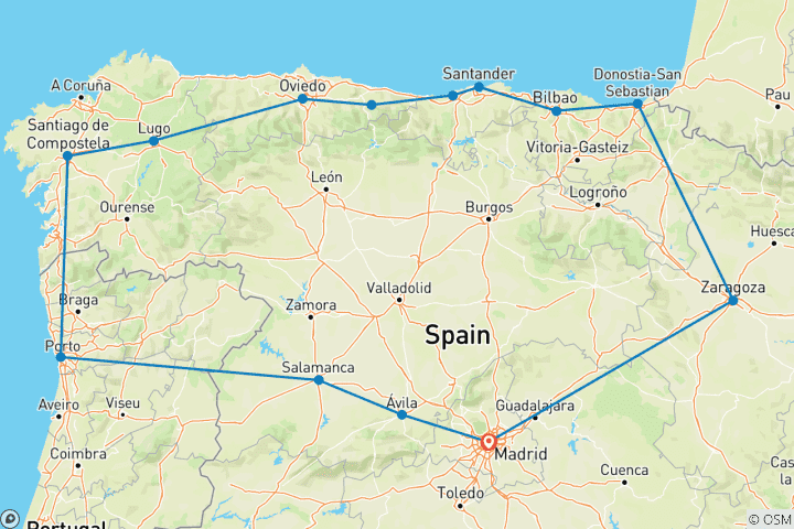 Map of 13-Day Tour Madrid & Northern & Galicia