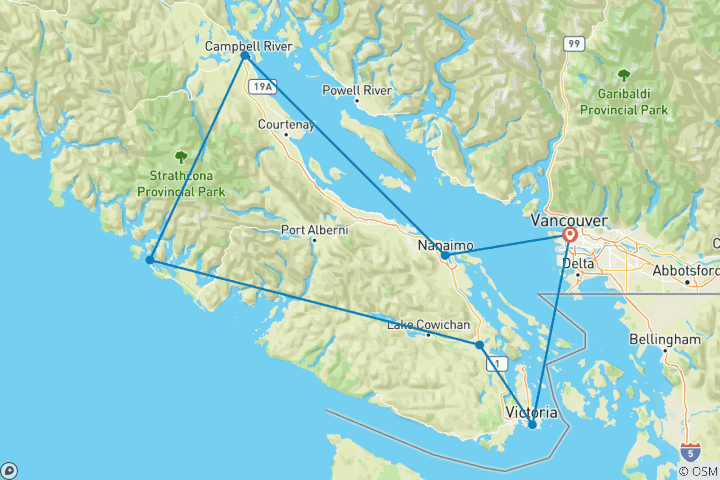 Carte du circuit Circuit Premium sur l'île de Vancouver
