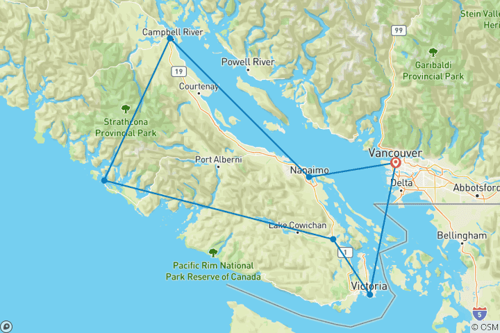 Carte du circuit Circuit Premium sur l'île de Vancouver