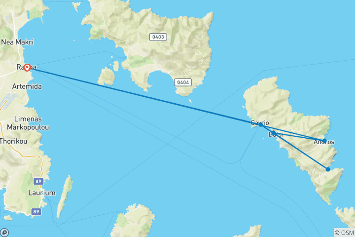 Carte du circuit Vacances à pied dans les Andros et les Cyclades