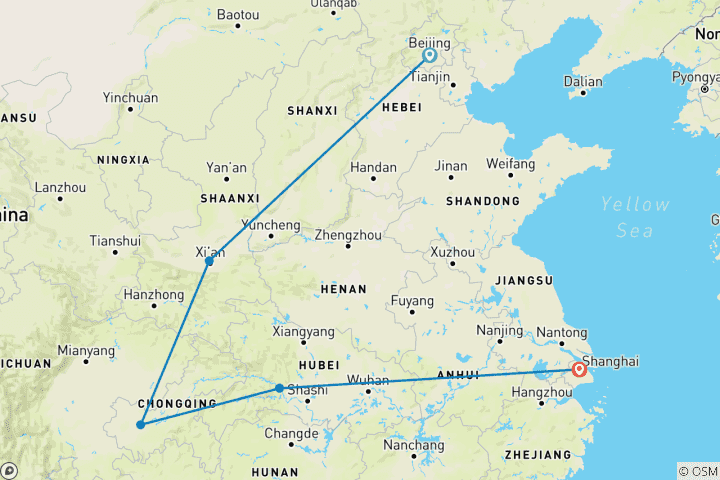 Map of 11-Day China Golden Triangle: Small Group & 5-star Hotels