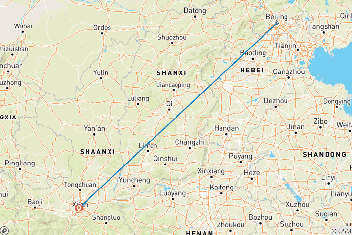 Map of 6-Day Beijing & Xi'an Tour: High-end Small Group & 5-star Hotels