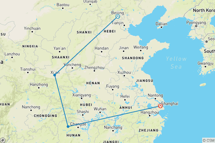 Carte du circuit Circuit de 11 jours à Zhangjiajie, le meilleur de la Chine : Petit groupe de luxe et hôtels de qualité