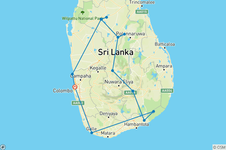 Map of Pride Of Ceylon - 16 Days Sri Lanka