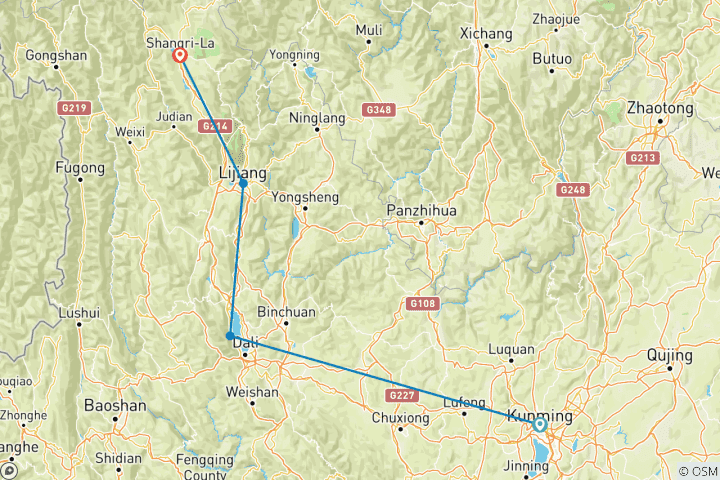 Carte du circuit Circuit sur mesure au Yunnan pour découvrir la culture des minorités, départ quotidien