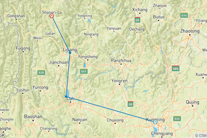 Carte du circuit Circuit sur mesure dans le Yunnan pour découvrir la culture des minorités, départ quotidien (guide privé et chauffeur)
