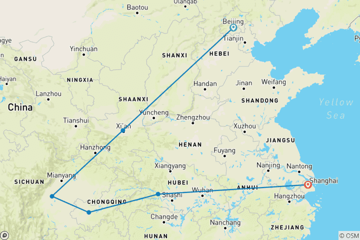 Map of 14-Day Impression China Group Tour