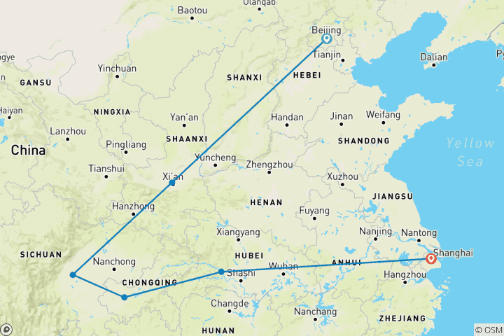 Carte du circuit Voyage de deux semaines en Chine : petit groupe et hôtels de luxe, entrées incluses